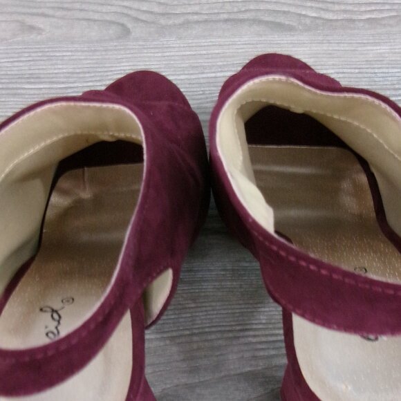 Qupid DEARLY Wine Burgundy Faux Suede Platform Open Toe Slingback Shoes 6.5 - Picture 8 of 15